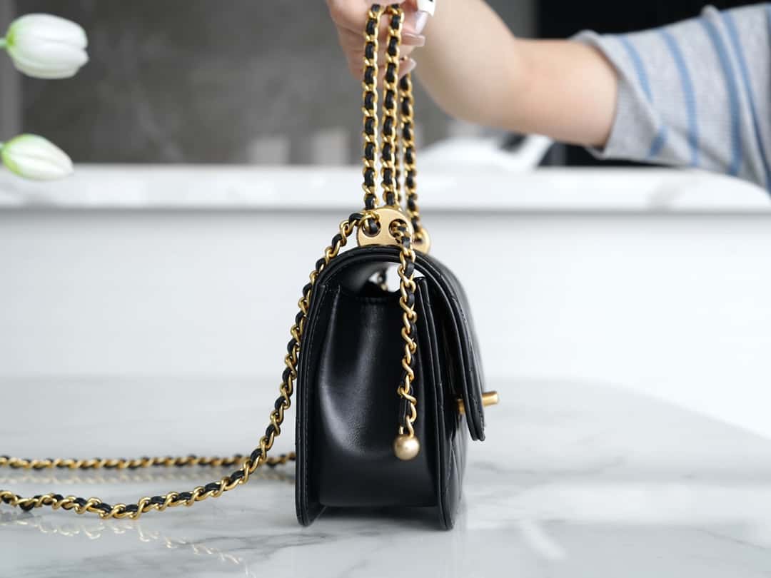 𝐂𝐇𝐀𝐍𝐄𝐋 𝟐𝟒𝐜 双金球𝗰𝗳 𝗺𝗶𝗻𝗶 𝟏𝟗𝐜𝐦 黑色🖤AS2615-高仿包包