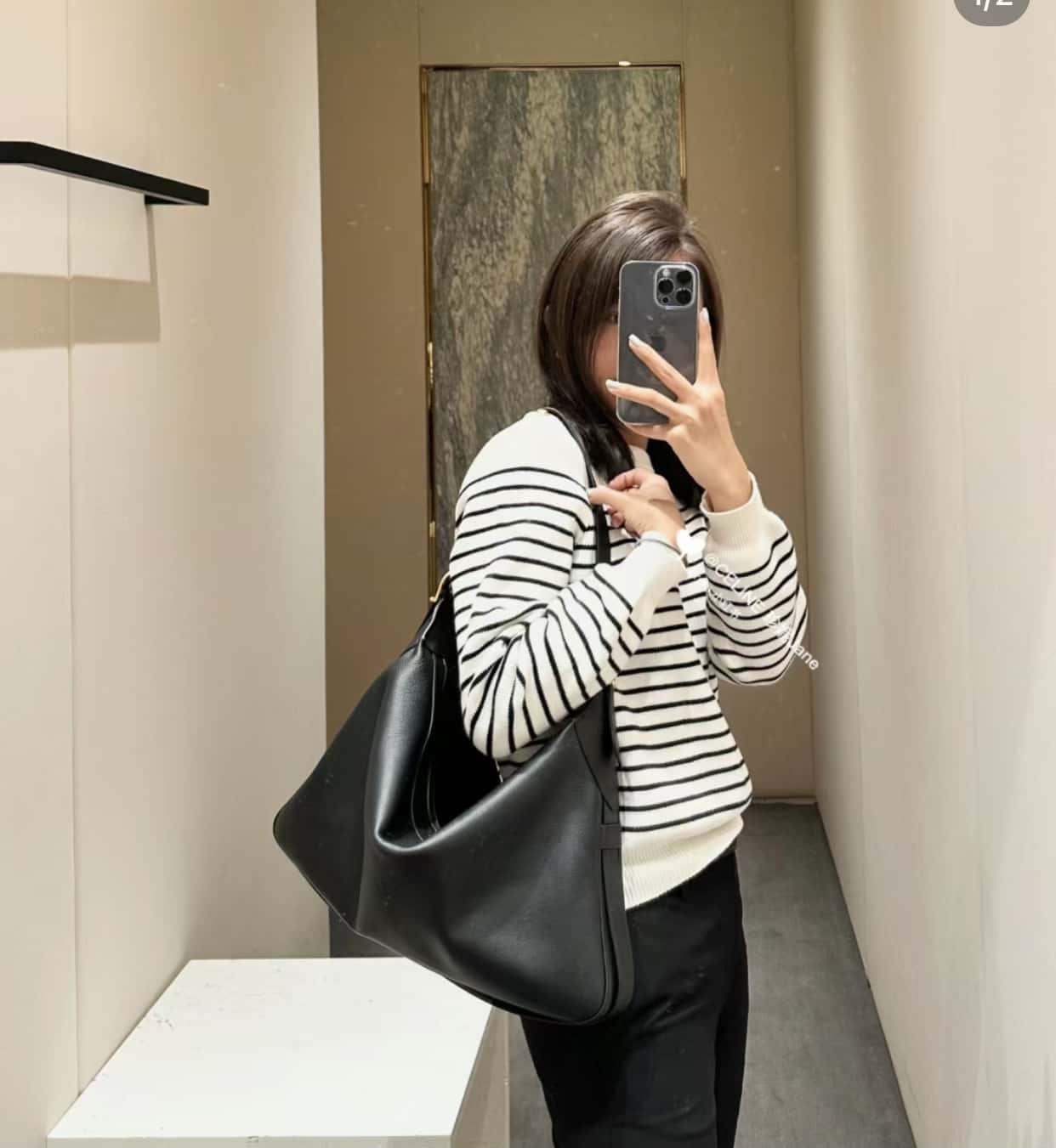 CELINE ROMY 大号柔软牛皮革手袋 110793黑色-高仿包包